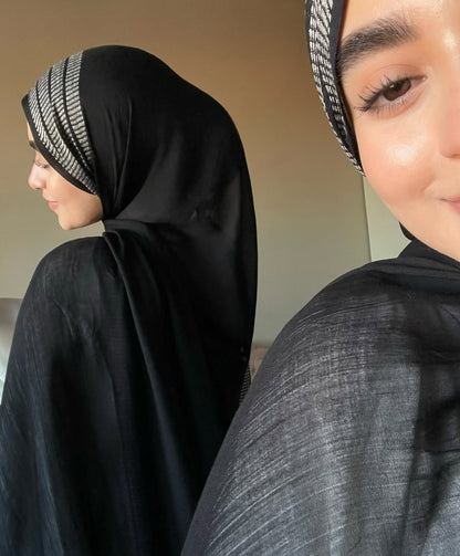 Black embroidered linen